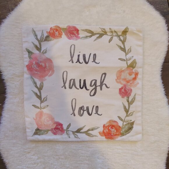 Pier 1 "Live Laugh Love" Throw Pillow Cover 12x12 Farmhouse Rustic Home Decor - Picture 2 of 5